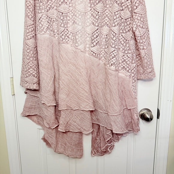 Women’s Cardigan Lace Pink Embroidered Boho Size XXL - Picture 3 of 12